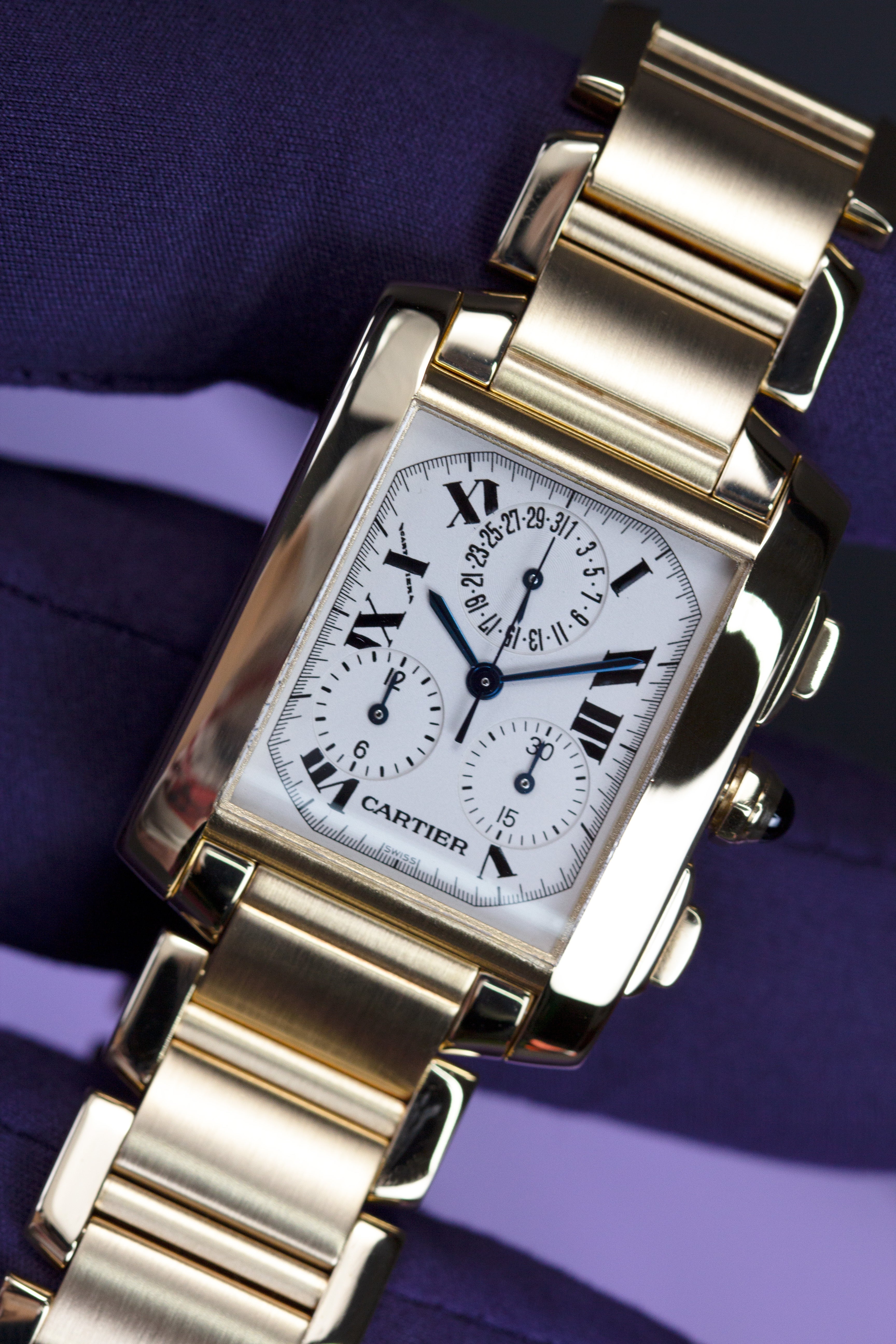 Cartier Tank Francaise Chronoflex 18k Yellow Gold 1830