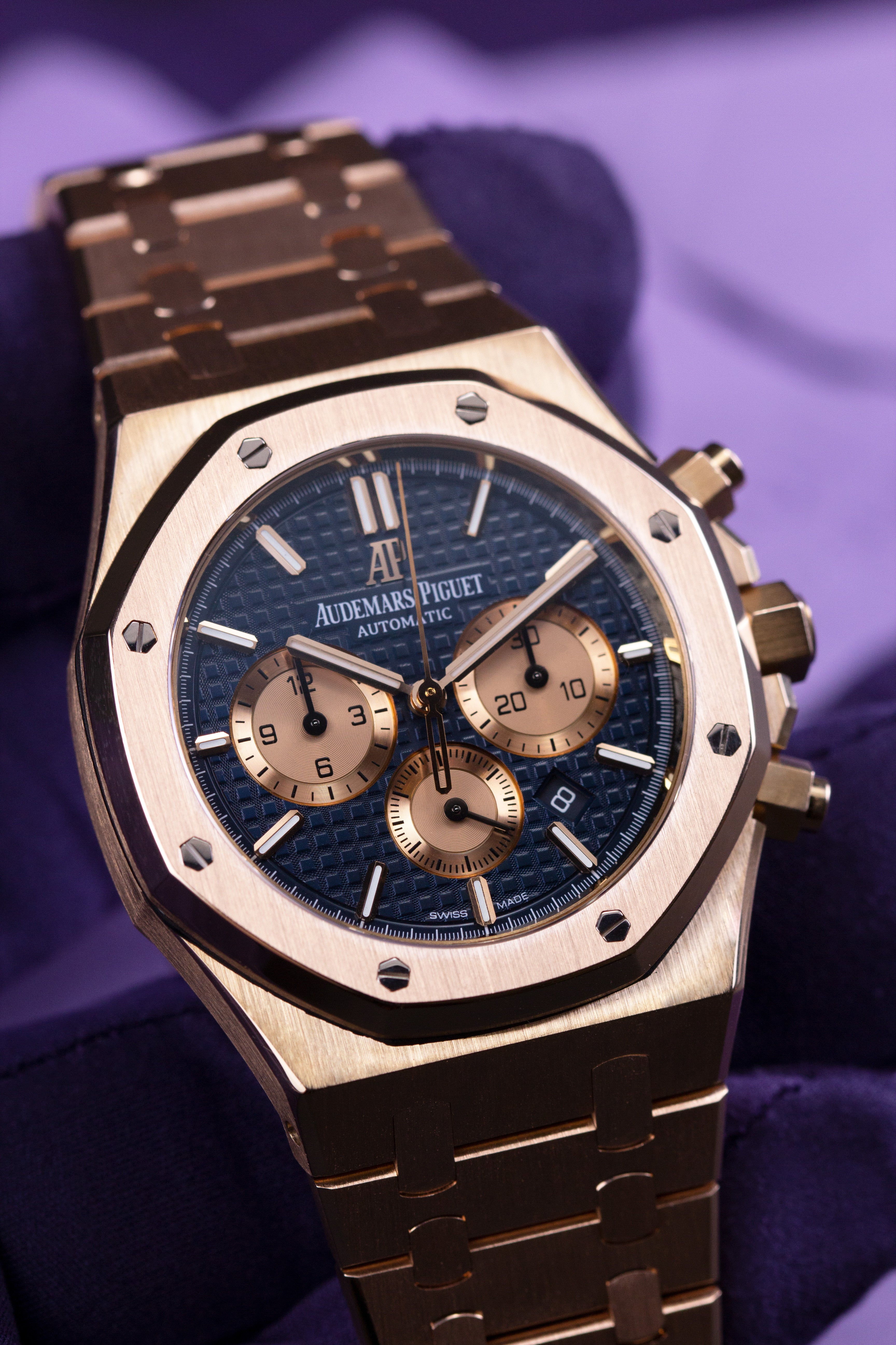 AP Royal Oak Chrono Rose Gold Blue Dial